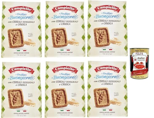 Campiello il Frollino del Buongiorno con Cereali Integrali e Crusca, Shortbread mit Vollmorde und Kleie, biscuits cookies 100% Italienische Kekse 6x 700g + Italian Gourmet polpa 400g von Italian Gourmet E.R.