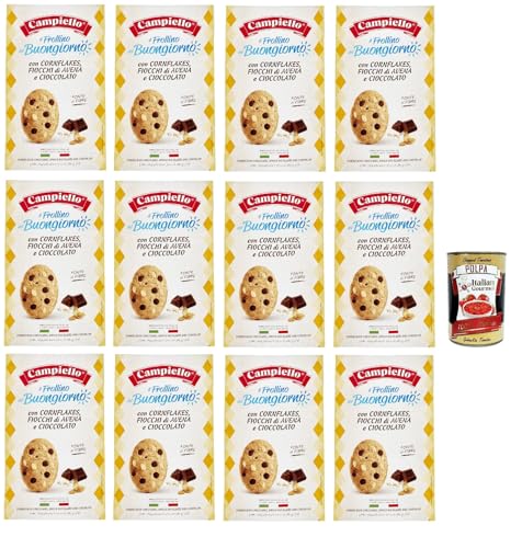 Campiello il Frollino del Buongiorno con Cornflakes, Fiocchi di Avena e Cioccolato, Corn Flakes Biscuit, Haferflocken und Schokolade, 12x 300 g + Italian Gourmet polpa 400g von Italian Gourmet E.R.