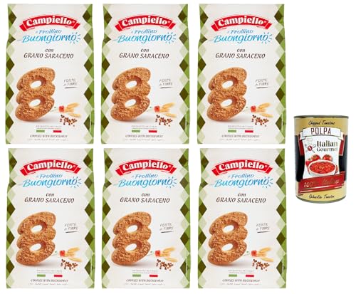 Campiello il Frollino del Buongiorno con Grano Saraceno, Shortbread mit Buchweizen, biscuits cookies 100% Italienische Kekse 6x 350g + Italian Gourmet polpa 400g von Italian Gourmet E.R.