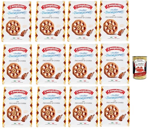 Campiello il Frollino del Buongiorno con zucchero di canna, Shortbread mit brauner Zucker, biscuits cookies 100% Italienische Kekse 12x 700g + Italian Gourmet polpa 400g von Italian Gourmet E.R.