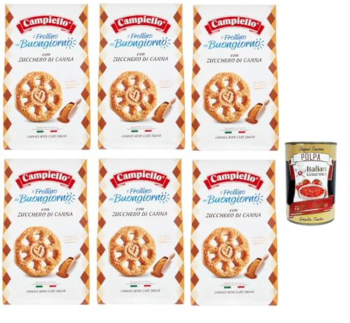 Campiello il Frollino del Buongiorno con zucchero di canna, Shortbread mit brauner Zucker, biscuits cookies 100% Italienische Kekse 6x 350g + Italian Gourmet polpa 400g von Italian Gourmet E.R.