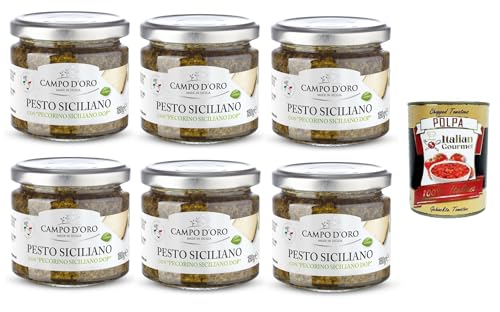 Campo D'Oro- Pesto Siciliano Con pecorino siciliano Dop Sizilianisches Pesto mit sizilianischem Pecorino DOP 6x 180gr + Italian Gourmet polpa 400g von Italian Gourmet E.R.