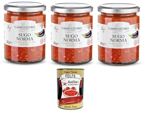 Campo D'Oro Sugo alla Norma con Ricotta salata Siciliana Norma-Sauce mit sizilianischem gesalzenem Ricotta 3x300gr + Italian Gourmet polpa 400g von Italian Gourmet E.R.