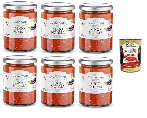 Campo D'Oro Sugo alla Norma con Ricotta salata Siciliana Norma-Sauce mit sizilianischem gesalzenem Ricotta 6x300gr + Italian Gourmet polpa 400g von Italian Gourmet E.R.