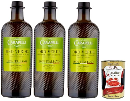 Carapelli, olio extra vergine di oliva Oro Verde, 100% Italiano, 100% italienisch Native Olivenöl. 3x 1lt + Italian Gourmet polpa 400g von Italian Gourmet E.R.