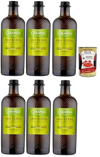 Carapelli, olio extra vergine di oliva Oro Verde, 100% Italiano, 100% italienisch Native Olivenöl. 6x 1lt + Italian Gourmet polpa 400g von Italian Gourmet E.R.