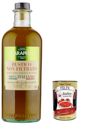 Carapelli, olio extra vergine di oliva Rustico Non Filtrato, 100% Italiano, 100% italienisch Rustikal Native Olivenöl. 1lt + Italian Gourmet polpa 400g von Italian Gourmet E.R.