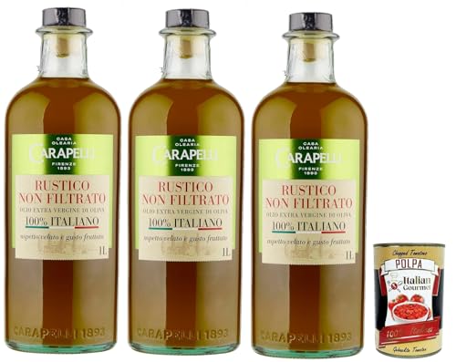 Carapelli, olio extra vergine di oliva Rustico Non Filtrato, 100% Italiano, 100% italienisch Rustikal Native Olivenöl. 3x 1lt + Italian Gourmet polpa 400g von Italian Gourmet E.R.