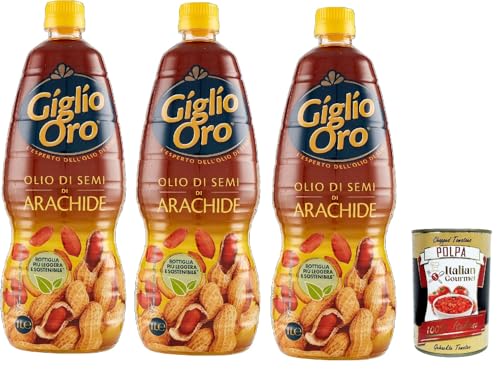 Carapelli Giglio Oro Olio di Semi di Arachide Erdnussöl Speiseöl Frittieröl 100% Italienisches Öl 3x 1Lt + Italian Gourmet polpa 400g von Italian Gourmet E.R.