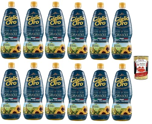 Carapelli Giglio Oro Olio di Semi di girasole, Sonnenblumenöl, Speiseöl Frittieröl 100% Italienisches Öl 12x 1Lt + Italian Gourmet polpa 400g von Italian Gourmet E.R.