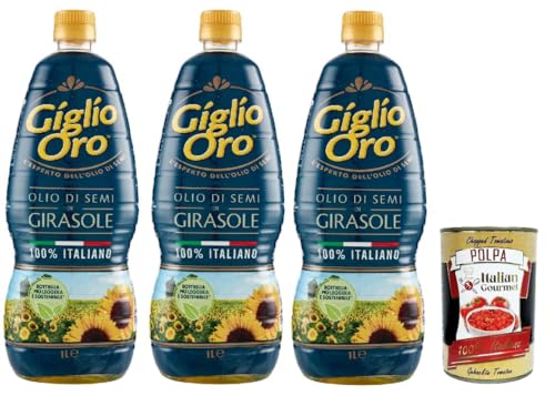 Carapelli Giglio Oro Olio di Semi di girasole, Sonnenblumenöl, Speiseöl Frittieröl 100% Italienisches Öl 3x 1Lt + Italian Gourmet polpa 400g von Italian Gourmet E.R.