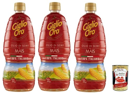 Carapelli Giglio Oro Olio di Semi di mais, Maiskeimöl, Speiseöl, Küchenöl, Frittieröl 100% Italienisches Öl 3x 1Lt + Italian Gourmet polpa 400g von Italian Gourmet E.R.