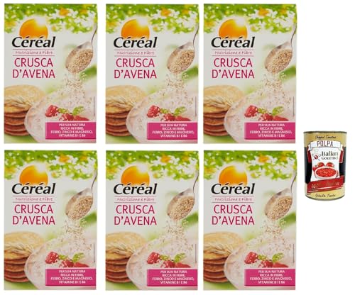 Céréal Crusca D’Avena, Haferbran, Proteinquelle, reich an Ballaststoffen, optimal zum Frühstück und Pfannkuchen, um den Darmbohrloch zu fördern 6x 400 g + Italian Gourmet polpa 400g von Italian Gourmet E.R.