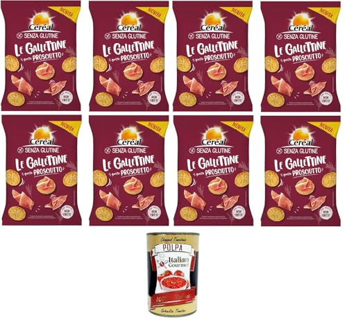 Céréal Le gallettine Gusto prosciutto Kekse mit Schinkengeschmack 8x70gr + Italian Gourmet polpa 400g von Italian Gourmet E.R.