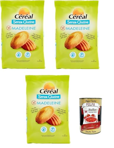 Céréal Madeleine senza glutine e senza latte, Glutenfrei und laktosefrei Snacks, Reduzierte Auswirkungen auf den Blutzucker – Ohne Palmöl oder Farbstoffe, 3x 200 g + Italian Gourmet polpa 400g von Italian Gourmet E.R.