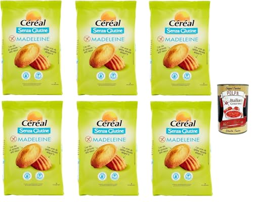 Céréal Madeleine senza glutine e senza latte, Glutenfrei und laktosefrei Snacks, Reduzierte Auswirkungen auf den Blutzucker – Ohne Palmöl oder Farbstoffe, 6x 200 g + Italian Gourmet polpa 400g von Italian Gourmet E.R.