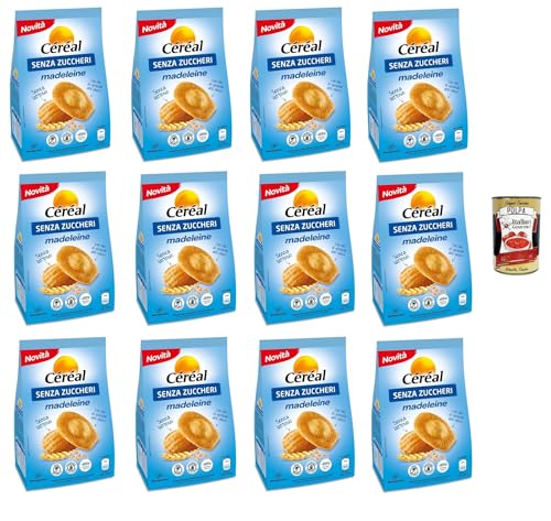 Céréal Madeleine senza zucchero e senza latte, Zucker- und milchfreie Snacks, Reduzierte Auswirkungen auf den Blutzucker – Ohne Palmöl oder Farbstoffe, 12x 150 g + Italian Gourmet polpa 400g von Italian Gourmet E.R.