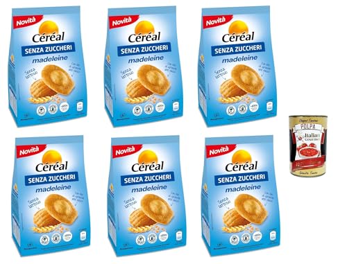 Céréal Madeleine senza zucchero e senza latte, Zucker- und milchfreie Snacks, Reduzierte Auswirkungen auf den Blutzucker – Ohne Palmöl oder Farbstoffe, 6x 150 g + Italian Gourmet polpa 400g von Italian Gourmet E.R.