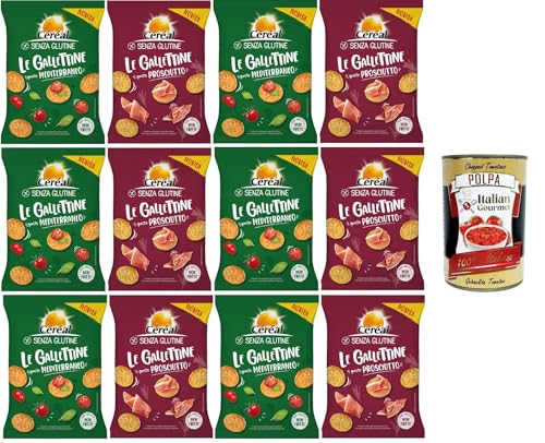 Céréal Testpaket Le gallettine Gusto prosciutto & Gusto Mediterraneo Kekse mit Schinkengeschmack und mit mediterranem Geschmack 12x70gr + Italian Gourmet polpa 400g von Italian Gourmet E.R.