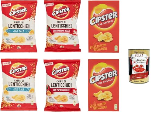 Cipster Testpaket original, Cipster di Lenticchie Rosse al sale, paprika, Ikonische Form und knuspriger Geschmack 6x 80g + Italian Gourmet polpa 400g von Italian Gourmet E.R.