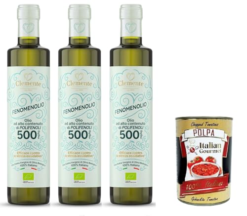 Clemente 100% Natives Olivenöl Extra „Fenomenolio“ mit hohem Polyphenolgehalt – 3x500 ml+ Italian Gourmet polpa 400g von Italian Gourmet E.R.