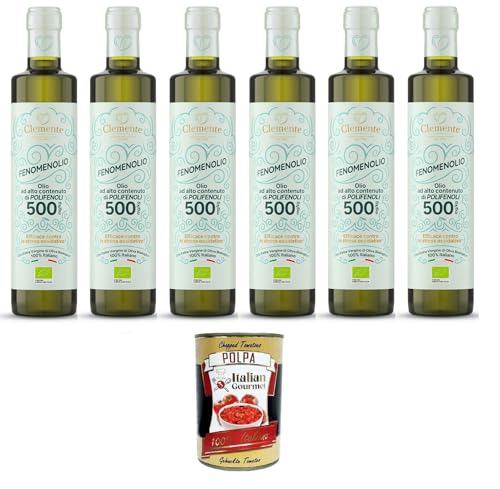 Clemente 100% Natives Olivenöl Extra „Fenomenolio“ mit hohem Polyphenolgehalt – 6x500 ml+ Italian Gourmet polpa 400g von Italian Gourmet E.R.