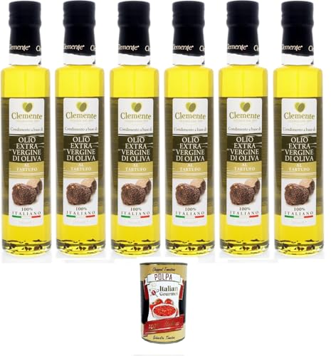 Clemente-Öl - Trüffelgeschmack 6 Flaschen à 250 ml | Italienisches Extra Natives Olivenöl | Glutenfreies italienisches Olivenöl extra vergine+ Italian Gourmet polpa 400g von Italian Gourmet E.R.