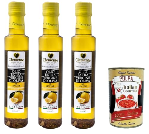 Clemente Olio Extra Vergine D'Oliva Aromatizzato Limone Extra natives Olivenöl mit Zitronengeschmack, 3 x 250 ml + Italian Gourmet polpa 400g von Italian Gourmet E.R.