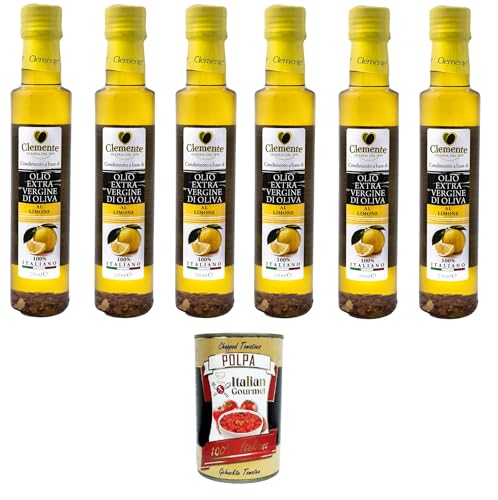 Clemente Olio Extra Vergine D'Oliva Aromatizzato Limone Extra natives Olivenöl mit Zitronengeschmack, 6 x 250 ml + Italian Gourmet polpa 400g von Italian Gourmet E.R.