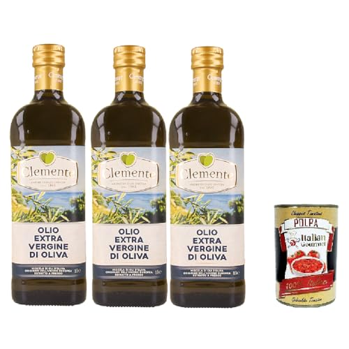 Clemtente, Olio extra vergine di oliva Premium, kaltgepresst natives Olivenöl extra 3x 1l + Italian Gourmet polpa 400g von Italian Gourmet E.R.