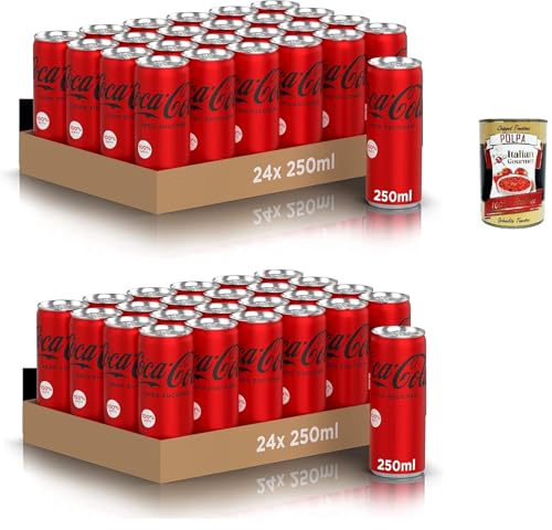 Zero Sugar, 48x 250 ml Dosen, der gesamte Geschmack der -Formel ohne Kalorien, Mini, 100% recycelbare, Erfrischungsgetränk mit Süßungsern + Italian Gourmet polpa 400g von Italian Gourmet E.R.