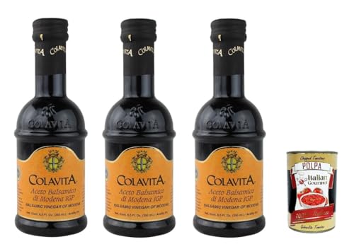 Colavita, Aceto Balsamico di Modena IGP, I.G.P, Balsamico-Essig aus Modena 3x 250ml Glasflasche + Italian Gourmet polpa 400g von Italian Gourmet E.R.