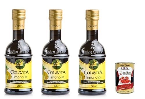 Colavita Limonolio, Olio aromatizzato al limone, Olivenöl extra vergine mit Zitrone 3x 250-ml + Italian gourmet polpa 400g von Italian Gourmet E.R.