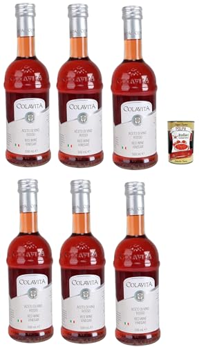 Colavita Rotweinessig 6x 500 ml, Aus Italien importiert, Premium rotes Essig zum Kochen, Salatdressings und marinieren frisches oder gegrilltes Gemüse + Italian Gourmet polpa 400g von Italian Gourmet E.R.