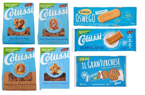 Colussi Biscotti Testpaket, Granturchese, Oswego, Zuppalatte, Kekse mit Schokolade in Stücken, Biscuits, 7 Stücke + Italian Gourmet polpa 400g von Italian Gourmet E.R.