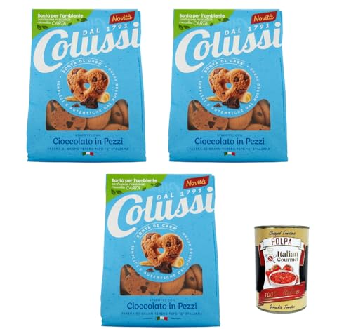 Colussi Biscotti con Cioccolato in Pezzi , Kekse mit Schokolade in Stücken, Biscuits 3x 500 g + Italian Gourmet polpa 400g von Italian Gourmet E.R.