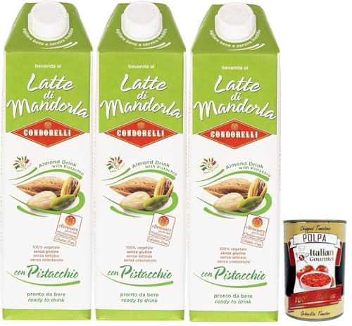 Condorelli Bevanda dolce alla mandorla e pistacchio, almond drink with pistachio, Erfrischendes Mandelgetränk, soft drink 3x 1lt + Italian Gourmet polpa 400g von Italian Gourmet E.R.