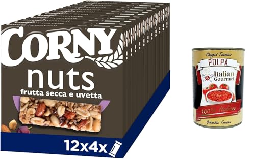 Corny Nuts Müsliriegel, Trockenfrüchte und Rosinen, ohne Palmöl, ohne Konservierungsstoffe, ohne Farbstoffe 12x96gr+ Italian Gourmet polpa 400g von Italian Gourmet E.R.