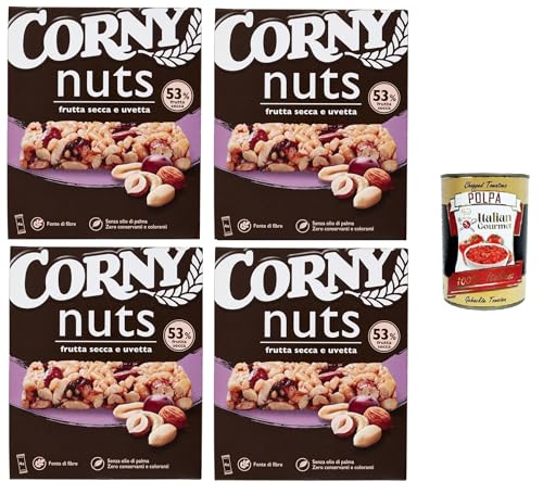 Corny Nuts Müsliriegel, Trockenfrüchte und Rosinen, ohne Palmöl, ohne Konservierungsstoffe, ohne Farbstoffe 4x96gr+ Italian Gourmet polpa 400g von Italian Gourmet E.R.