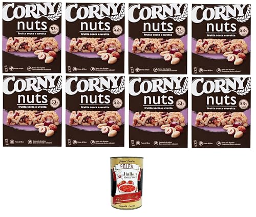 Corny Nuts Müsliriegel, Trockenfrüchte und Rosinen, ohne Palmöl, ohne Konservierungsstoffe, ohne Farbstoffe 8x96gr+ Italian Gourmet polpa 400g von Italian Gourmet E.R.