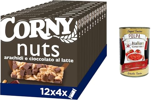 Corny Nuts Riegel mit Getreide, Erdnüssen und Milchschokolade, ohne Palmöl, Ballaststoffquelle 12x96gr + Italian Gourmet polpa 400g von Italian Gourmet E.R.