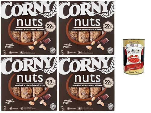 Corny Nuts Riegel mit Getreide, Erdnüssen und Milchschokolade, ohne Palmöl, Ballaststoffquelle 4x96gr + Italian Gourmet polpa 400g von Italian Gourmet E.R.