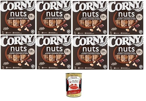 Corny Nuts Riegel mit Getreide, Erdnüssen und Milchschokolade, ohne Palmöl, Ballaststoffquelle 8x96gr + Italian Gourmet polpa 400g von Italian Gourmet E.R.