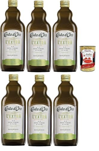 Costa d'Oro Extra, die zusätzliche 1l. Kälte extrahiert extrahiertes Olivenöl extrahiert. Ausgewogener Geschmack, geeignet für alle Rezepte und als Salatgewürz, 6x 1 lt + Italian Gourmet polpa 400g von Italian Gourmet E.R.