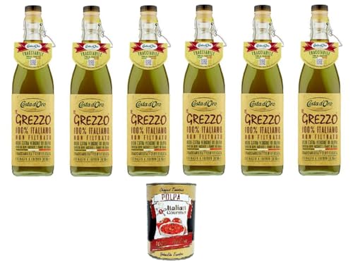 Costa d'oro il grezzo 100% italiano non filtrato olio extra vergine di oliva rohes 100% italienisches ungefiltertes natives Olivenöl extra 6x75ml+ Italian Gourmet Polpa di Pomodoro 400g von Italian Gourmet E.R.