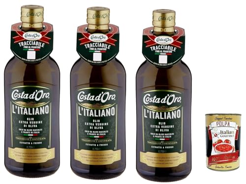 Costa d'oro l'italiano olio extra vergine di oliva, Natives Olivenöl extra 100% italienisch, 3x 1Lt + Italian Gourmet polpa 400g von Italian Gourmet E.R.