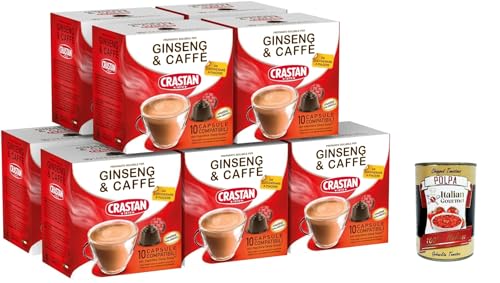 Crastan, 100 Kapseln, 10 Kisten aus 10 Kapseln Ginseng und Kaffeetränk, Kapseln kompatibel mit süßem Geschmack, um zu süßen, glutenfrei, 100% in Italien hergestellt + Italian Gourmet polpa 400g von Italian Gourmet E.R.