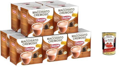 Crastan, 100 Kapseln, 10 Kisten aus 10 Kapseln Macchiato e cremoso Geschmack, Kapseln, die mit süßem Geschmack kompatibel sind, um zu süßen zu schmecken + Italian Gourmet polpa 400g von Italian Gourmet E.R.