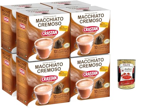 Crastan, 80 Kapseln, 8 Kisten aus 10 Kapseln Macchiato e cremoso Geschmack, Kapseln, die mit süßem Geschmack kompatibel sind, um zu süßen zu schmecken + Italian Gourmet polpa 400g von Italian Gourmet E.R.