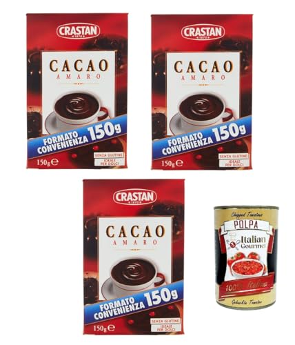 Crastan, cacao in polvere, Kakaopulver, Ideal für süß und cakes, gluten free 3x 150g + Italian Gourmet polpa 400g von Italian Gourmet E.R.